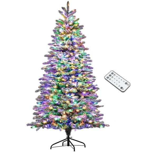 Christmas Trees HOMCOM 7.5 ft Pre-Lit Mountain Pine Artificial Christmas Tree, Snow Flocked Christmas Tree, Hinged Xmas Tree with 500 LED Lights and 1264 Branch Tips for Holiday Party Decoration, Gre