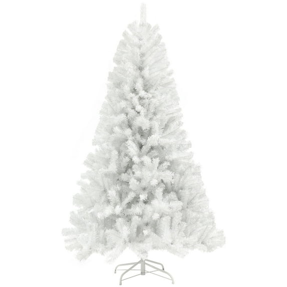 Christmas Trees HOMCOM 7.5ft Tall Artificial Christmas Tree, Unlit Xmas Tree with 1346 Branch Tips, Auto Open, Steel Base, Holiday Décor for Home Office, White,Artificial Christmas Trees