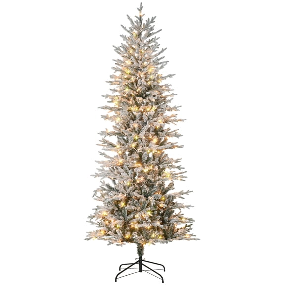 Christmas Trees HOMCOM 7.5ft Tall Prelit Artificial Christmas Tree Holiday Décor with 850 Snow Flocked Branches, 350 Warm Yellow Clear Lights, Auto Open, Extra Bulb,Artificial Christmas Trees