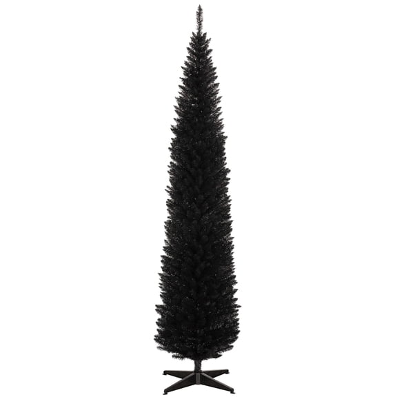Christmas Trees HOMCOM 8' Artificial Pencil Christmas Tree, Slim Xmas Tree with 618 Realistic Branch Tips and Plastic Stand, Black,Artificial Christmas Trees