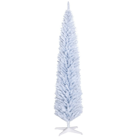 Christmas Trees HOMCOM 8' Artificial Pencil Christmas Tree, Slim Xmas Tree with 618 Realistic Branch Tips and Plastic Stand, White,Artificial Christmas Trees