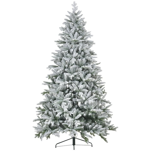 Christmas Trees HOMCOM 8ft Snow Flocked Artificial Christmas Tree with 2003 Tips, Foldable Metal Stand, Easy Assembly, Hinged Xmas Tree for Home, Office, Holiday, Green,Artificial Christmas Trees