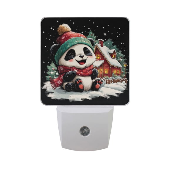 Christmas Trees Happy Cute Panda LED Night Light Sensor Lamp Plug-in Adjustable Brightness 2 Pack
