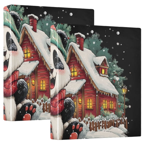 Christmas Trees Happy Cute Panda Round Ring Binder 3 Rings 1.5" Capacity File Storage for A4 Size 2 Pack