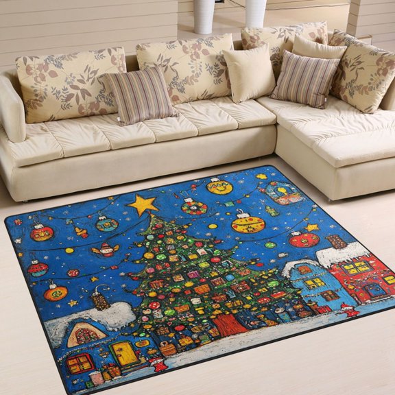 Christmas Trees Houses Area Rug Washable 80 x 58 Floor Carpet Mat Non Slip for Bedroom Living Room Home Decor
