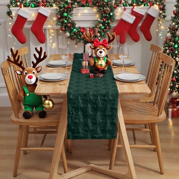 Christmas Trees Jacquard Table Runner, Waterproof Table Runner for Xmas Holiday Winter Festival Kitchen Dining Tabletop Decoration for Home Party Tablecloth (13 x 108 Inch)