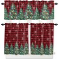 thumbnail image 1 of Christmas Trees Kitchen Curtains and Valances Set, Rod Pocket Curtains Tier Farmhouse Window Curtains 36 Inch Length, Xmas Snowflake Red Black Check 3 Piece Kitchen Curtains Set, 1 of 6