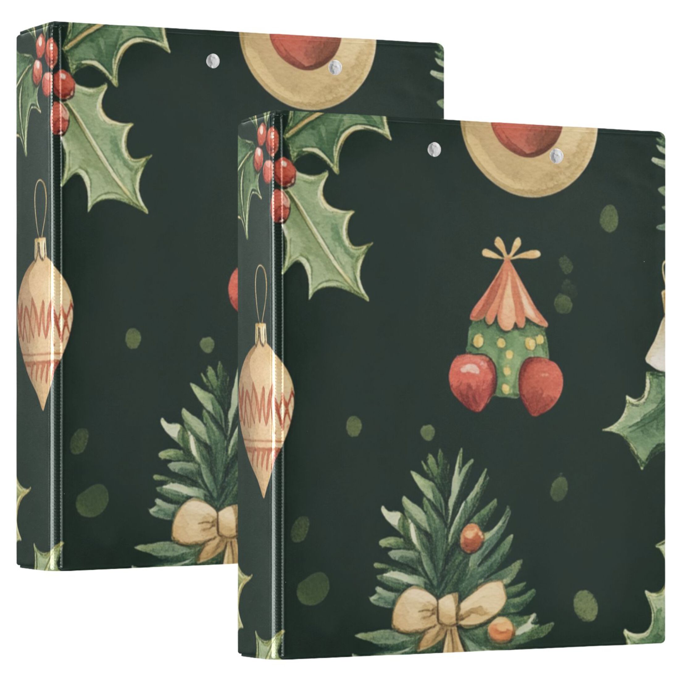Christmas Trees Leaves Green 3 Ring Binders 1.5 inch Hardcover File Folders with Interior Pockets A4 Size Organizer for School Office Hospital