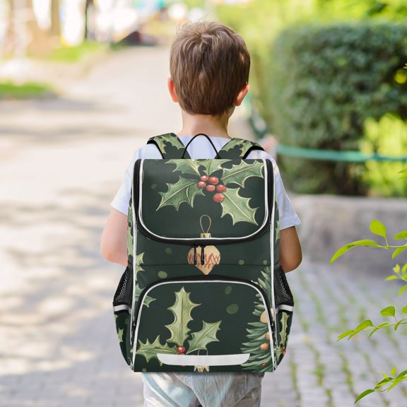 Christmas Trees Leaves Green Backpack Big Laptop Backpack Casual Daypack Quilted Large Capacity Large Bookbags