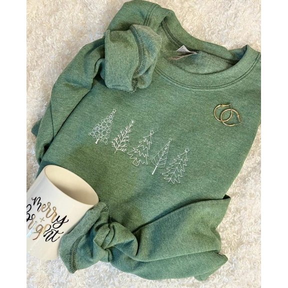 Christmas Trees Minimalist Embroidered Sweatshirt