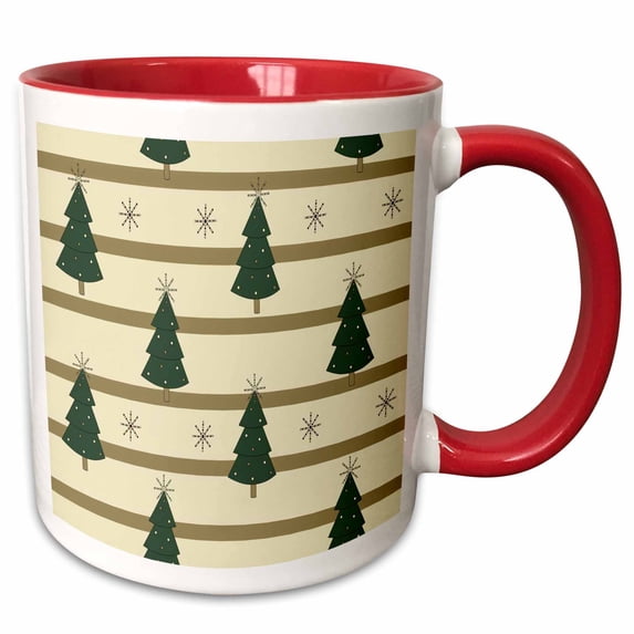 3drose, Christmas Trees on Gold Stripe, 11oz Two-tone Red Mug