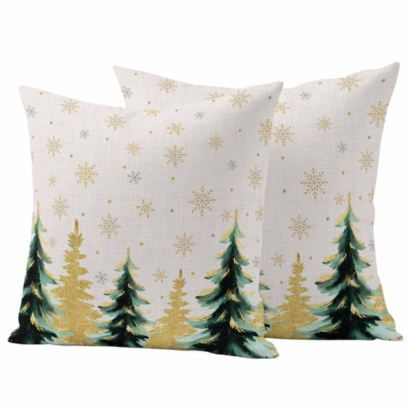 Christmas Trees Outdoor Waterproof Pillow Covers, Golden Green Xmas Tree Snowflake Decorative Square Throw Pillowcase Sofa Cushion Sham for Patio/Couch/Chair, 20"x20" 2 Pack