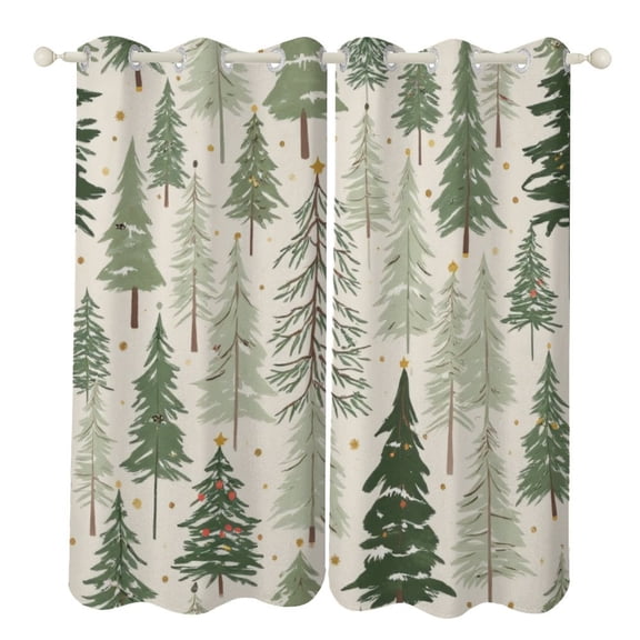 Christmas Trees Pattern Blackout Window Curtains for Bedroom Living Room Kicthen High Shading 2 Panels