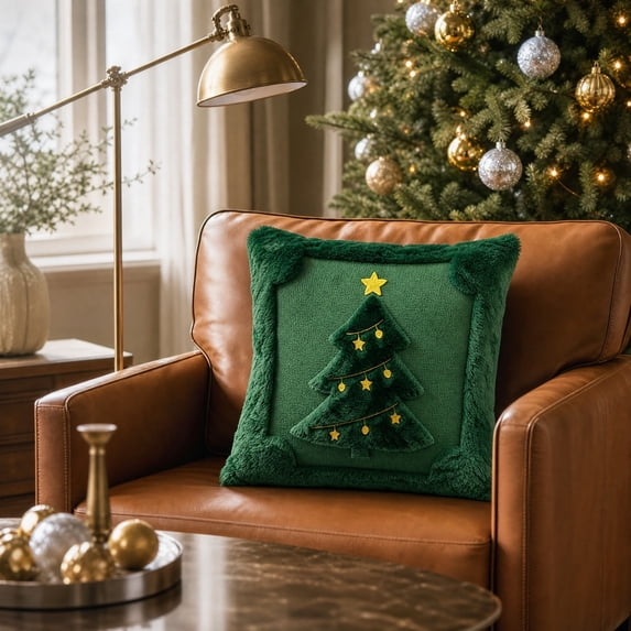 Christmas Trees Pillow Covers, Decorative Soft Throw Pillows Plush, Winter Holiday Decorative Pillowcase, Embroidered Couch Cushion for Holiday Winter Home Decor Chair Sofa Bedroom Living Room