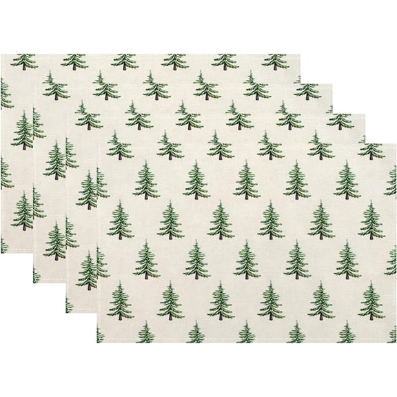 Christmas Trees Placemats Set of 4 Sage Green Christmas Decor Place Mats 12x18 Inch Xmas Winter Holiday Farmhouse Decorative Linen Table Mats for Home Kitchen Dining Party Table Decoration