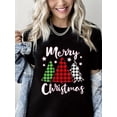 thumbnail image 1 of Christmas Trees Print Merry Christmas Shirt Short Sleeve Shirts for Women Black One-Piece, 1 of 4