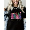 thumbnail image 1 of Christmas Trees Print Merry Christmas Shirt Short Sleeve Shirts for Women Black One-Piece, 1 of 6