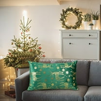 Christmas Trees Reindeer Throw Pillow Cover, 12 x 20 Inch Xmas Winter Animals Cushion Case Decoration for Sofa Couch Green