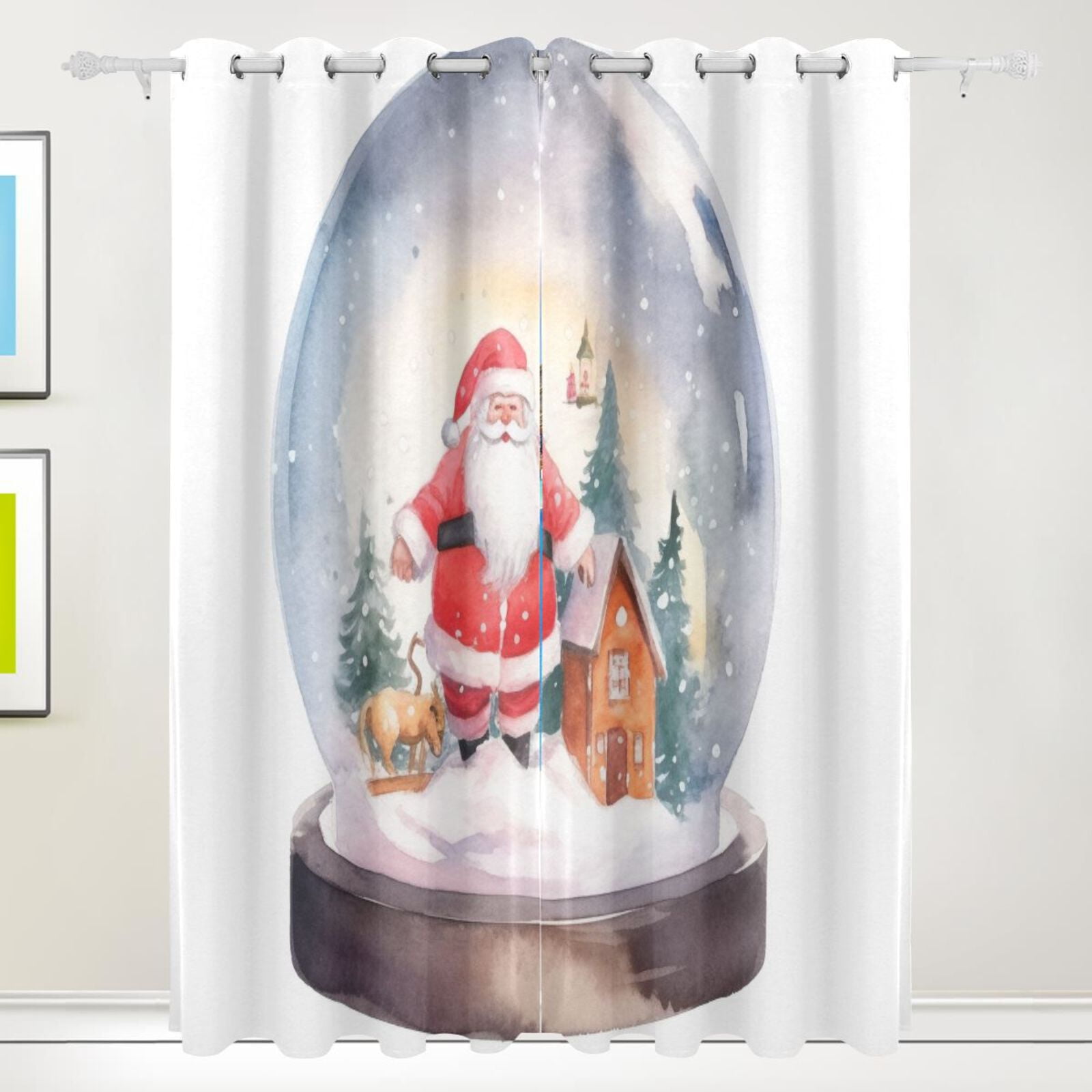 Christmas Trees Santa Claus Crystal Ball Black Out Curtains 72 Inch Length Curtains for Sliding Glass Doors Bedroom Living Room 2 Pack