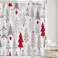 thumbnail image 1 of Christmas Trees Shower Curtain Red Grey XmasTree Merry Christmas Hallp New Year Bathroom Decorations, Cute White Waterproof Fabric Shower Curtain Sets with Hooks, 72x72, 1 of 1