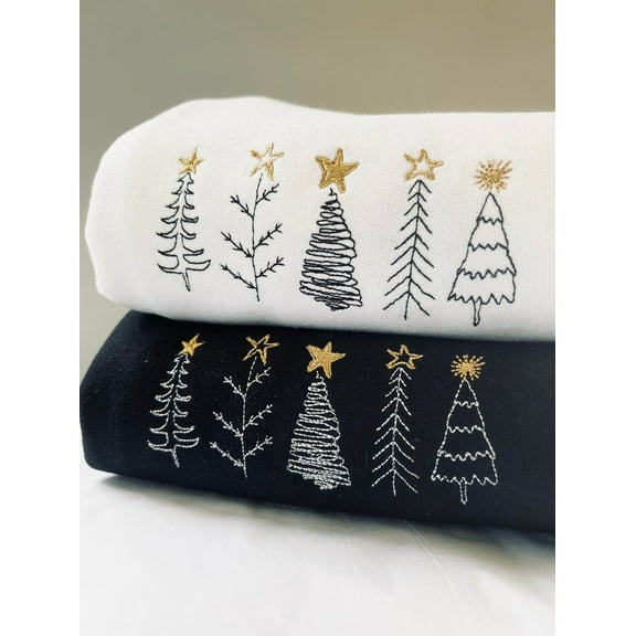 Christmas Trees Sketch Embroidered Sweatshirt