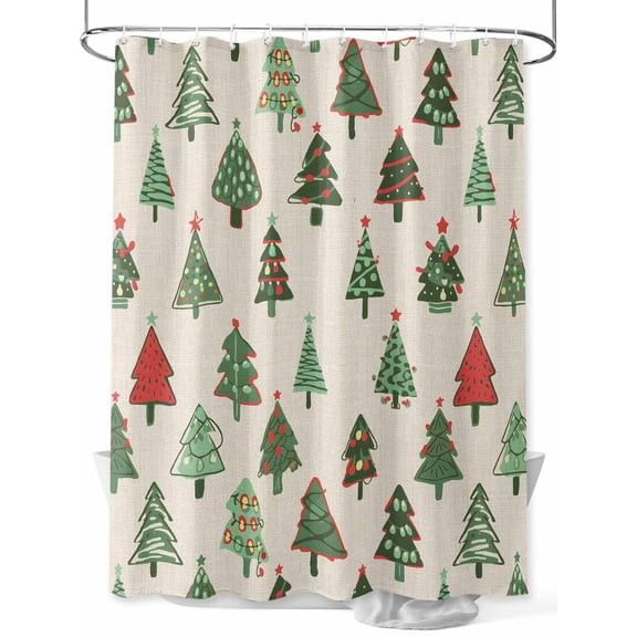 Christmas Trees Small Stall Shower Curtain, Waterproof Shower Curtains for Bathroom, Winter Farmhouse Retro Beige Rustic Washable Fabric Cloth Bath Curtain for Bathtub with Hooks 36x78 Inches