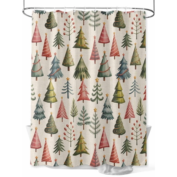 Christmas Trees Small Stall Shower Curtain, Waterproof Shower Curtains for Bathroom, Winter Xmas Watercolor Pine on Linen Washable Fabric Cloth Bath Curtain for Bathtub with Hooks 36x72 Inches