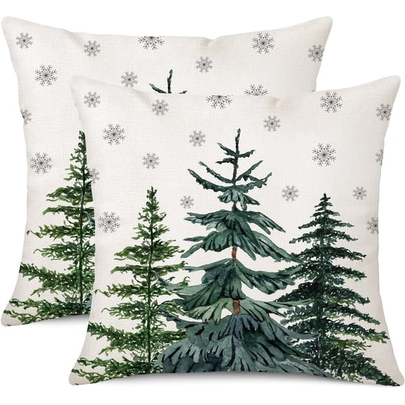 Christmas Trees Snowflake Throw Pillow Covers 18 x 18 Inch Christmas Winter Holiday Decor Cushion Case for Sofa Couch Living Room Set of 2