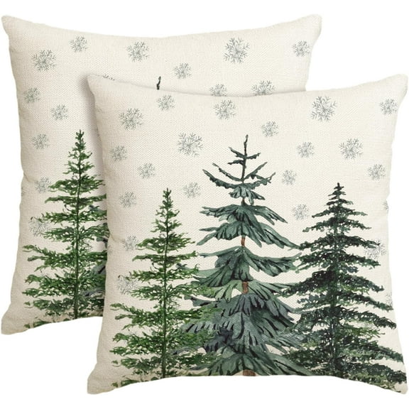 Christmas Trees Snowflake Throw Pillow Covers Set of 2, 18 x 18 Inch Winter Holiday Cushion Case Decoration for Sofa Couch