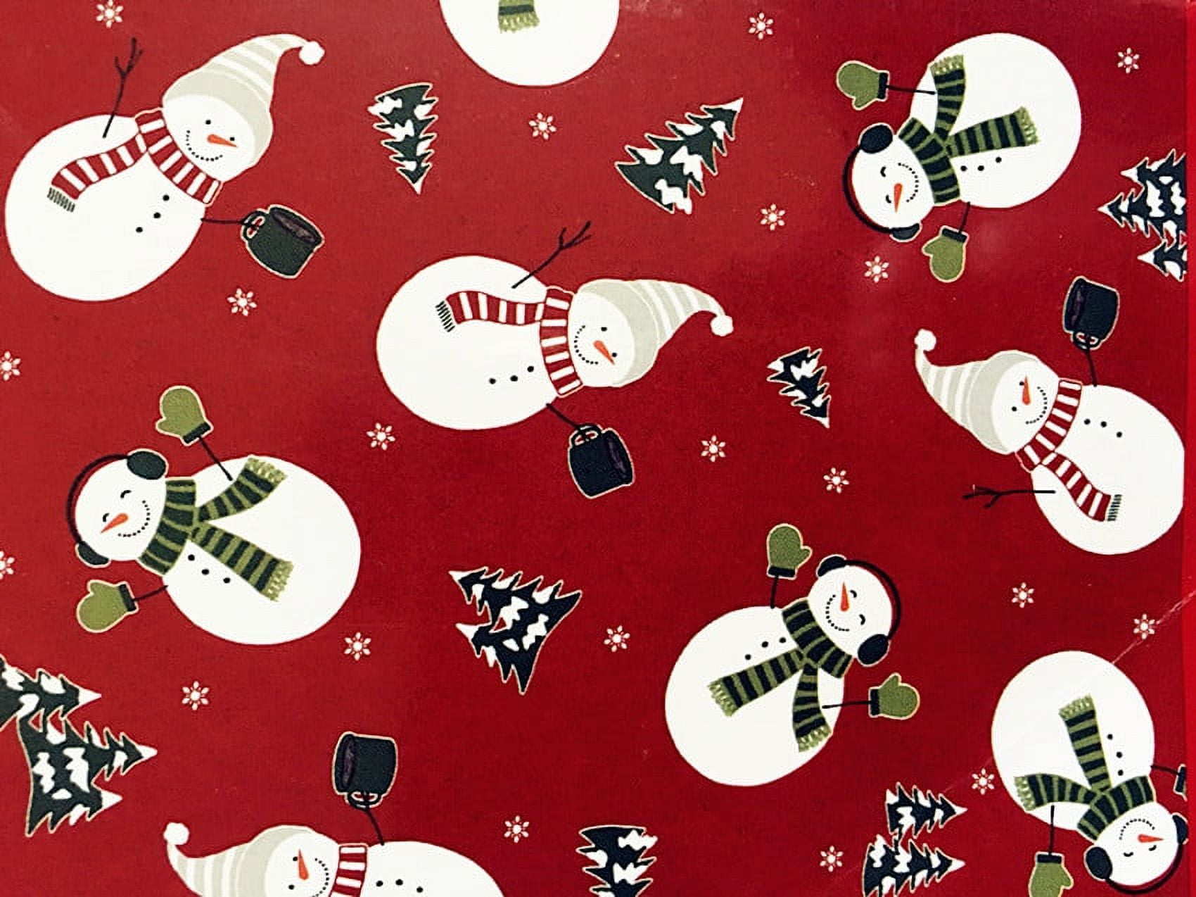 Christmas Trees Snowmen Snowflakes on red PVC Free PEVA Vinyl