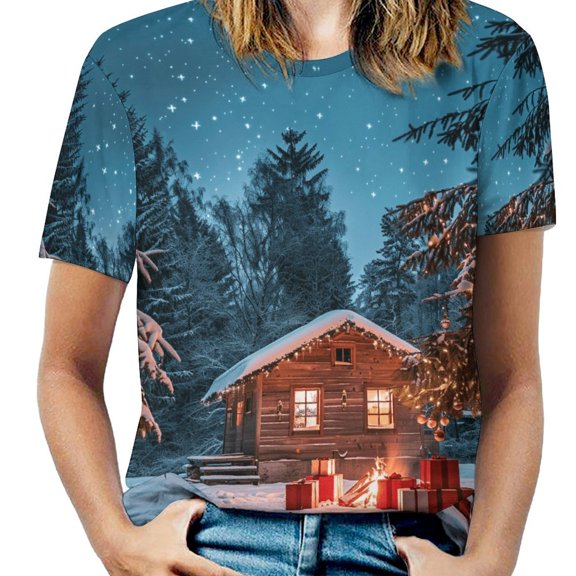 Christmas Trees, Snowmen Women's Short Sleeve Tops Casual Blouses T Shirt