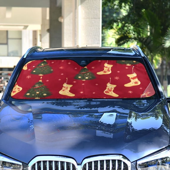 Christmas Trees Socks Automotive Front Car Windshield Sun Shade Reflector Foldable for Front Fit for Cars Truck SUVs