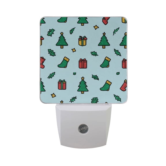 Christmas Trees Socks Presents Leaves Simple Vectors LED Night Light Sensor Lamp Plug-in Adjustable Brightness 2 Pack