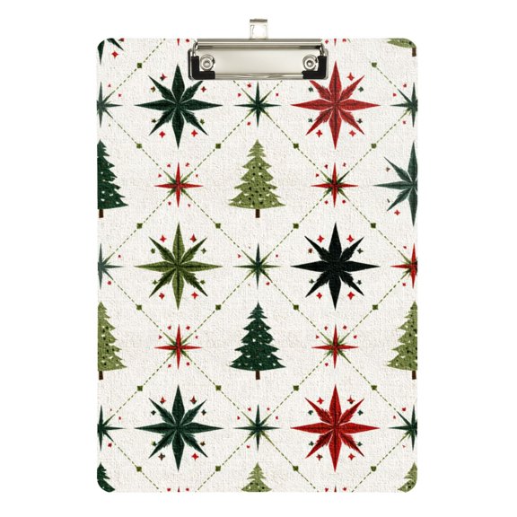 Christmas Trees Stars Dots Lines Acrylic Clipboard Drawing Board with Hook Writing Pad File Storage A4 Size Silver 12.5" x 9"