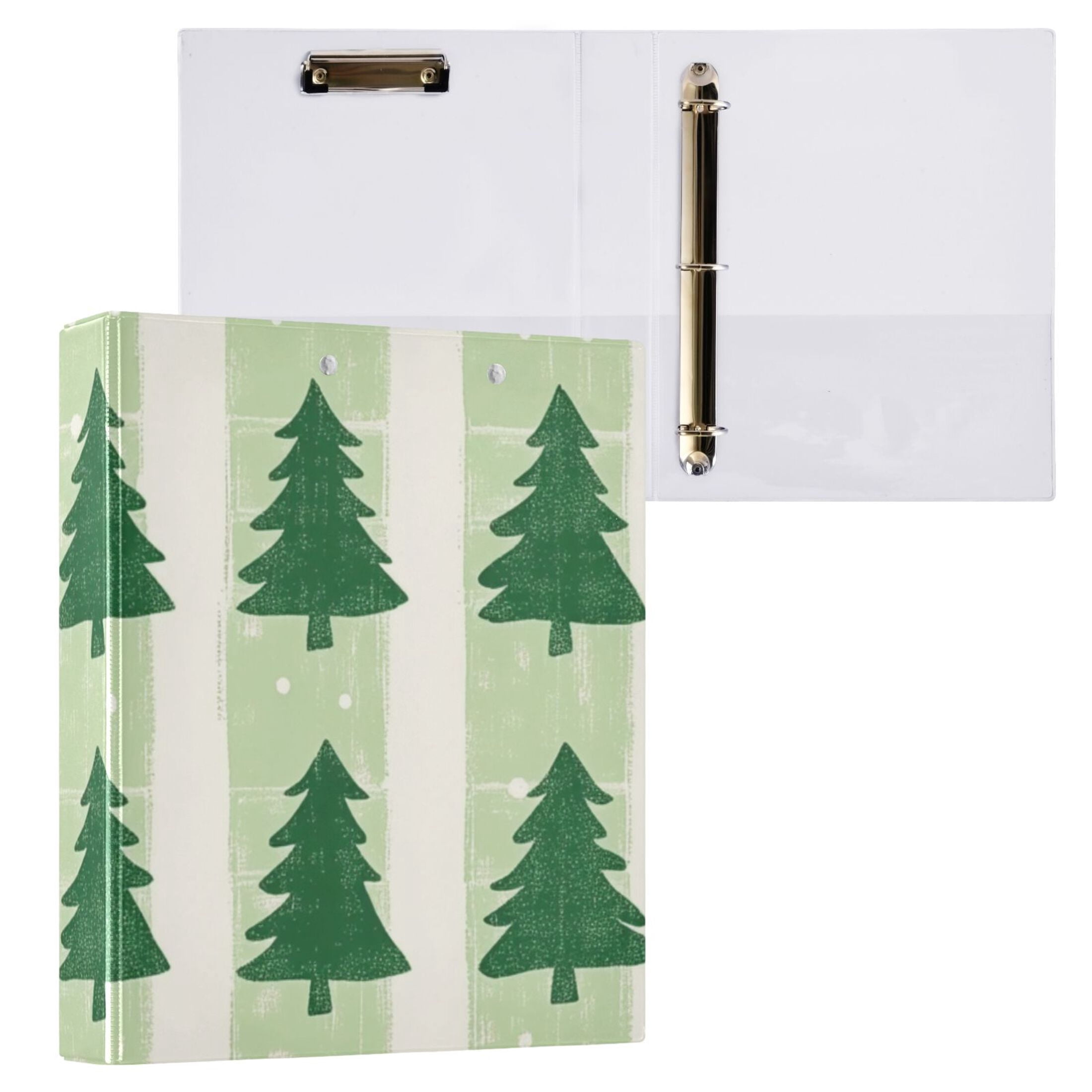 Christmas Trees Stripe 3 Ring Binders 1.5 inch Hardcover File Folders with Interior Pockets A4 Size Organizer for School Office Hospital Set of 2