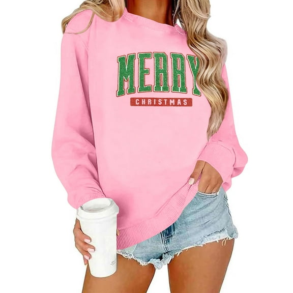 Christmas Trees Sweatshirt for Women Merry and Bright Christmas Shirts Xmas Holiday Party Long Sleeve Pullover Tops