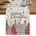 thumbnail image 1 of Christmas Trees Table Runner 120 Inches Long - Winter Xmas Colorful Snowflakes Wood Grain Kitchen Dining Burlap Linen Tablerunner for Small/Round/Square/Wedding/Coffee/Dining Table Party 13 x 120, 1 of 9