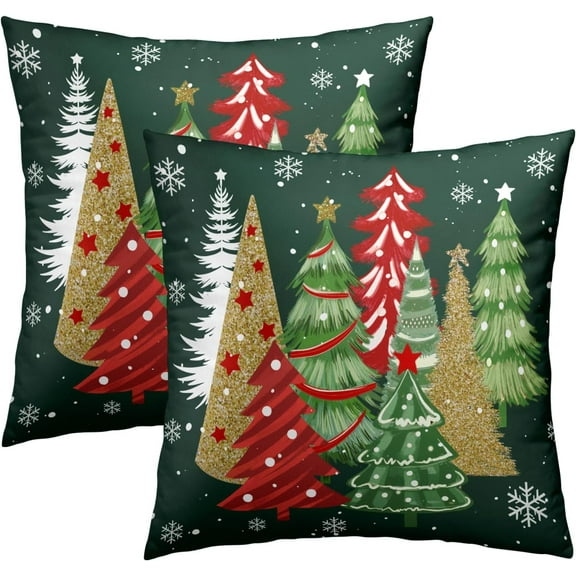 Christmas Trees Throw Pillow Covers 20x20 Inch Set of 2, Xmas Tree Red Green Decorative Pillowcases Soft Square Cushion Case Decoration for Sofa Couch Winter Holiday Decor