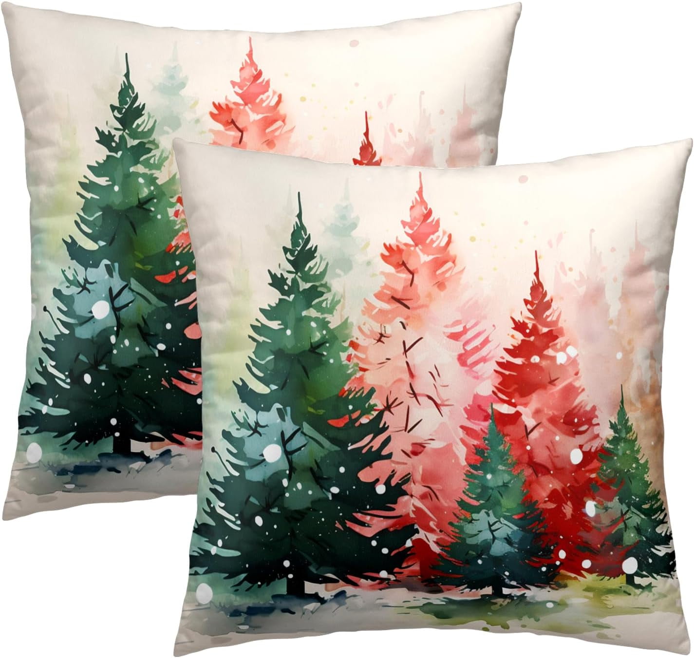 Christmas Trees Throw Pillow Cushion Cover 2Pcs,Watercolor Red Green