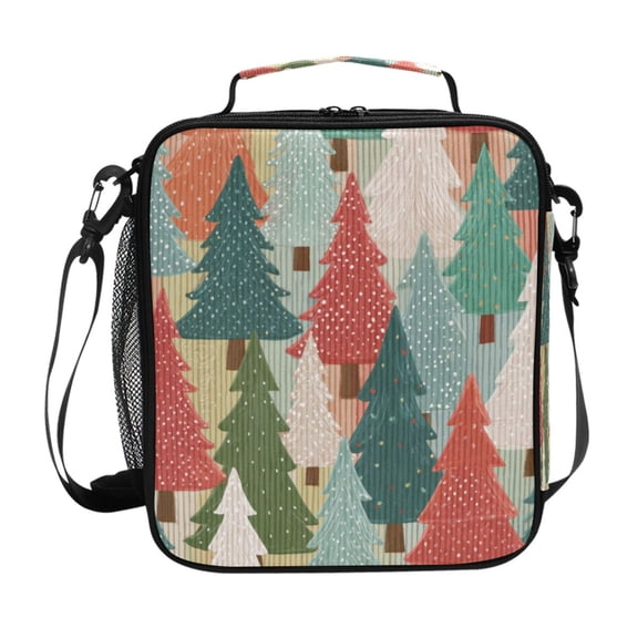 Christmas Trees Whimsical Multicolor Insulated Lunch Bag Reusable Lunch Box Lunch Container with Straps