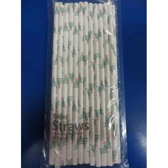 Christmas Trees White Modern Winter Christmas Holiday Party Favor Paper Straws
