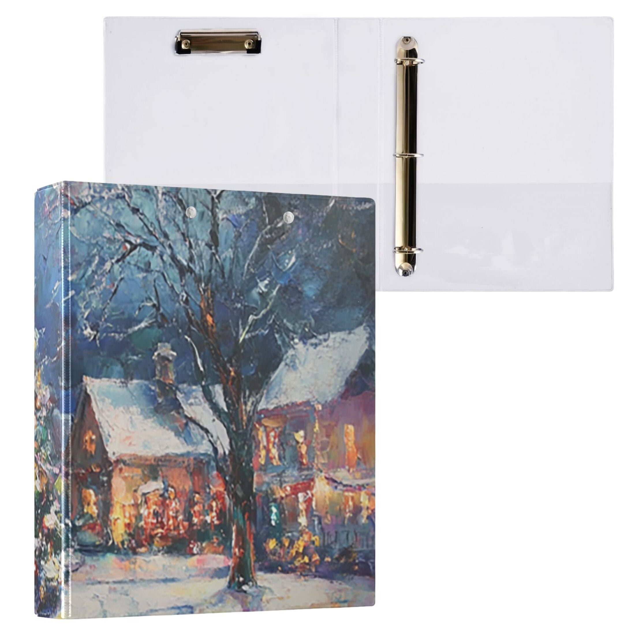 Christmas Trees and Houses 3 Ring Binders 1.5 inch Hardcover File Folders with Interior Pockets A4 Size Organizer for School Office Hospital Set of 2