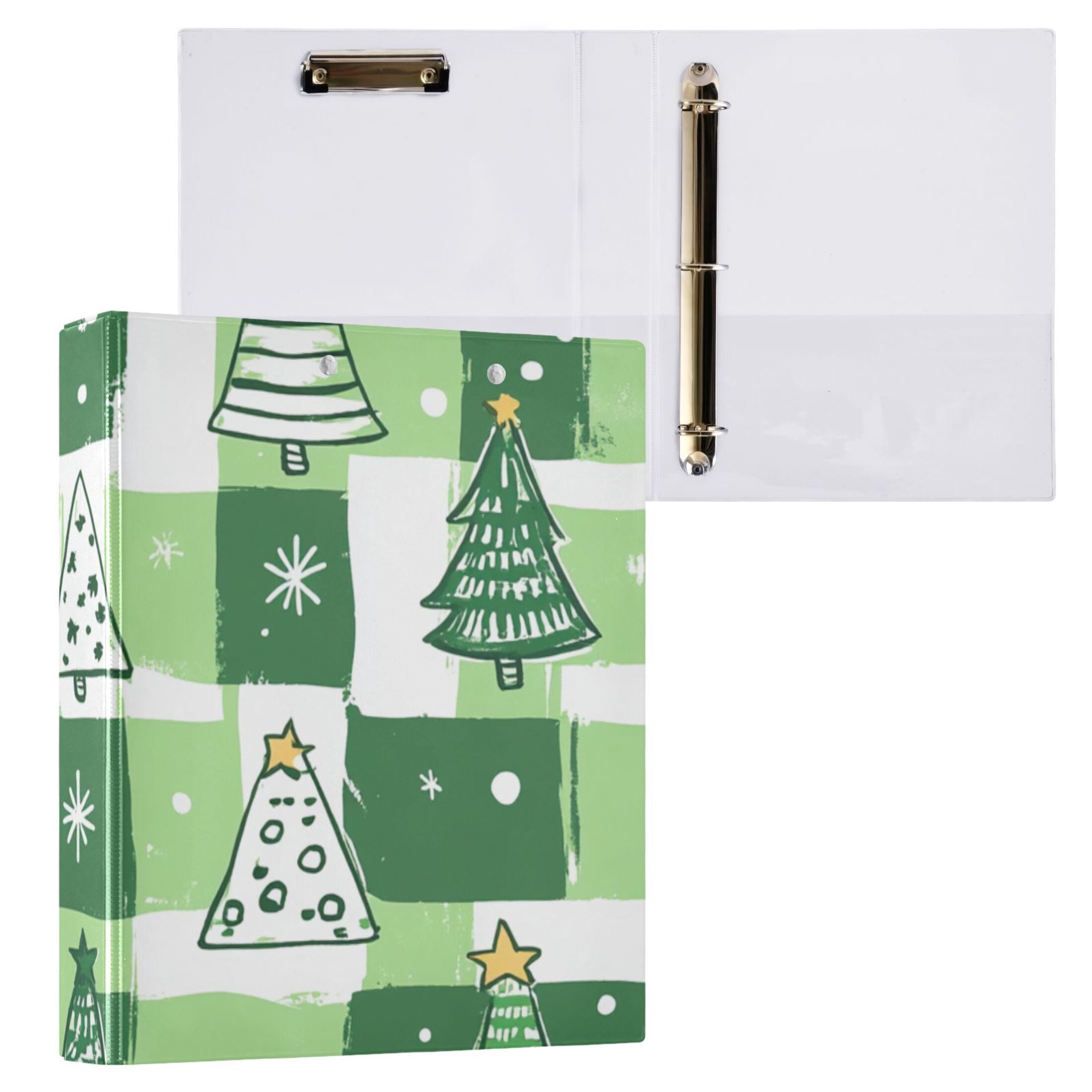Christmas Trees and Stars 3 Ring Binders 1.5 inch Hardcover File Folders with Interior Pockets A4 Size Organizer for School Office Hospital