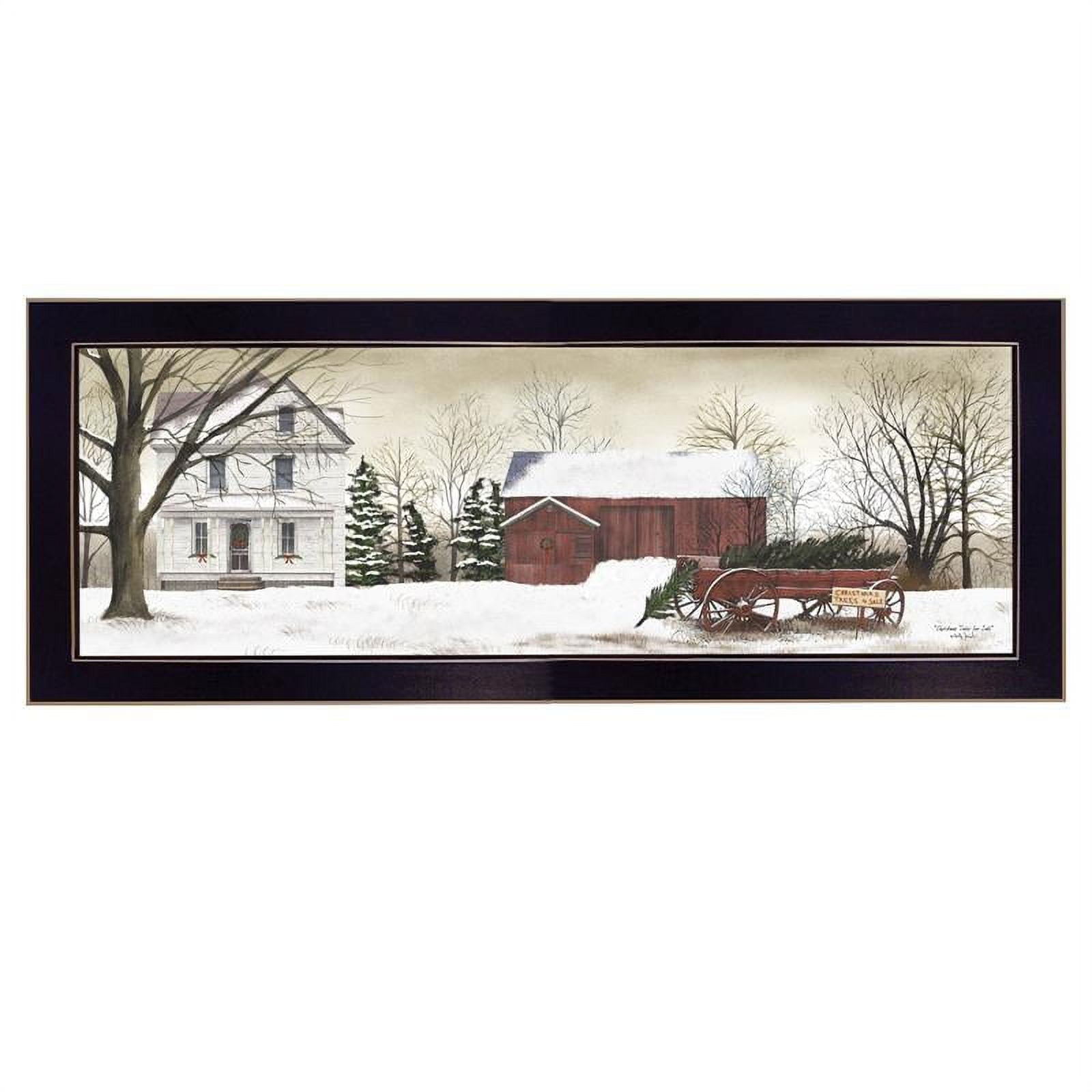 Farmhouse Christmas Trees Print on Canvas with Black Wood Frame