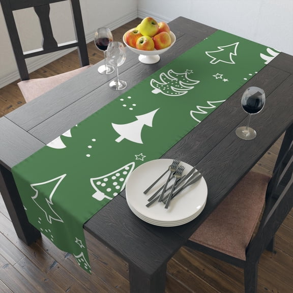 Christmas Trees in Green | 90"x16" Polyester Table Runner