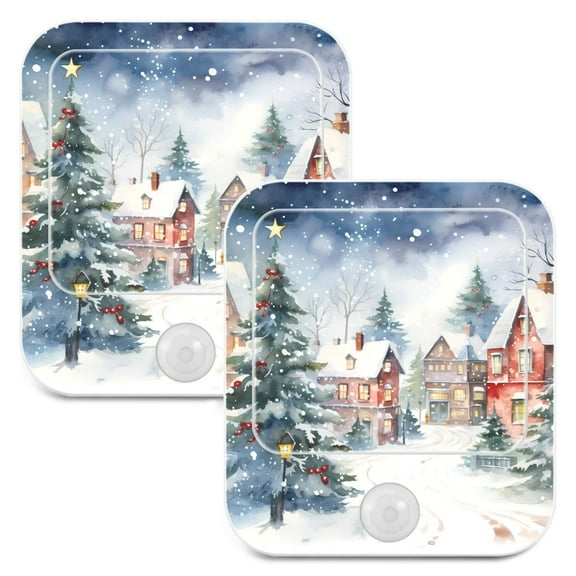 Christmas Trees in Winter Print LED Motion Sensor Night Light Plug into Wall 2 Pack Auto Dusk to Dawn Adjustable