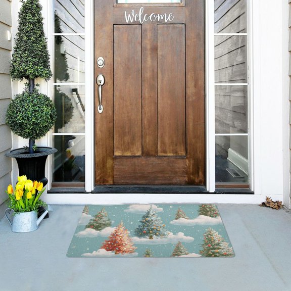 Christmas Trees on Clouds Snowflakes Christmas Doormats Welcome Mats Gate Pads Entryway Outdoor 32" x 20"