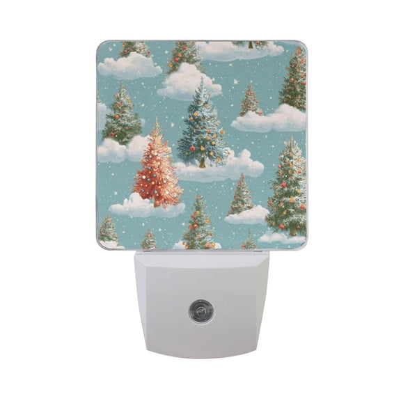 Christmas Trees on Clouds Snowflakes Christmas LED Night Light Sensor Lamp Plug-in Adjustable Brightness 2 Pack