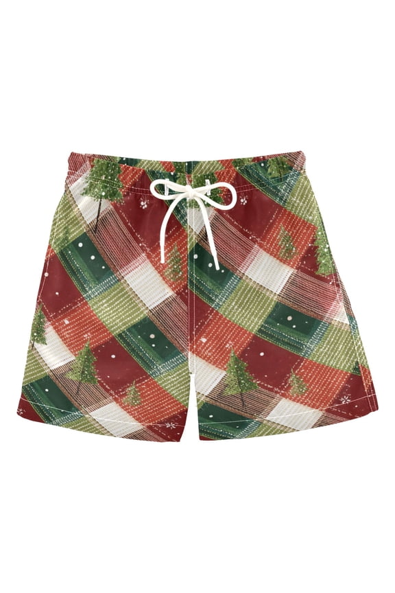 Christmas Trees on Green Red Plaids Swim Trunks Board Shorts Beach Pants Bathing Bottoms 3T
