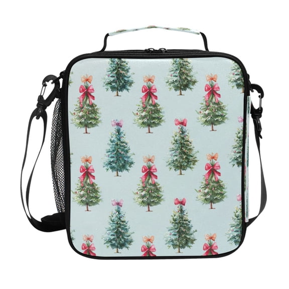 Christmas Trees with Colorful Bows Insulated Lunch Bag Reusable Lunch Box Lunch Container with Straps